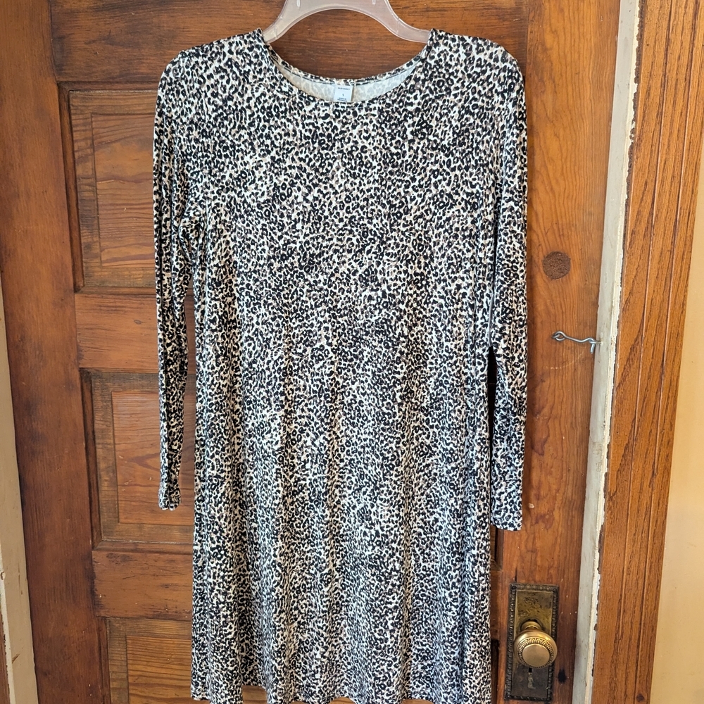 Old Navy Womens Leopard Print Long Sleeve Swing Dress Small NWT Black Brown